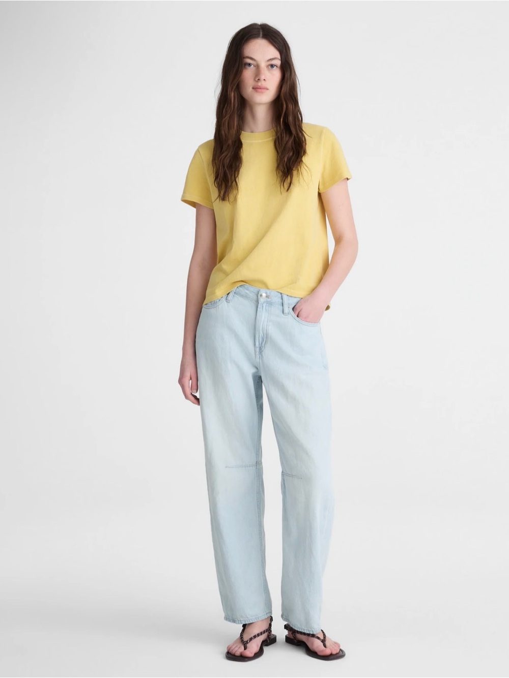 Darted Barrel-Leg Jeans in Airy Denim
